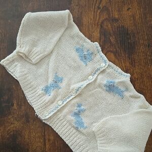 Cream and Blue Knit Baby Cardigan